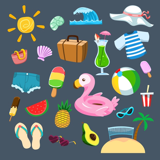 Vector summer cartoon set