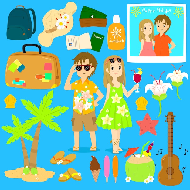 Summer characters and elements vector