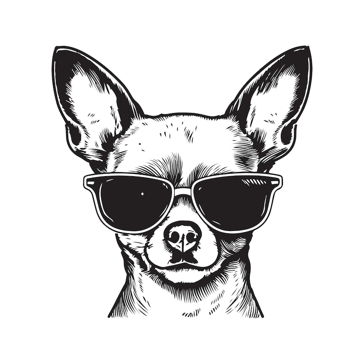 Vector summer chihuahua vintage logo concept black and white color hand drawn illustration