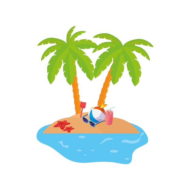 summer coastline scene with palms and balloon toy