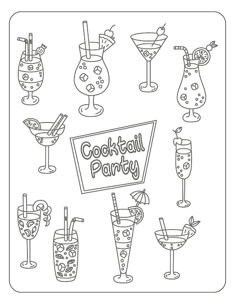 Vector summer cocktail coloring page