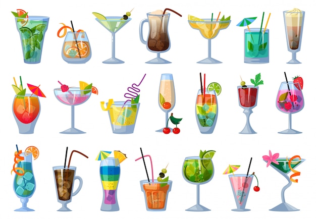 Vector summer cocktail   illustration  .   cartoon set icon fresh drink .