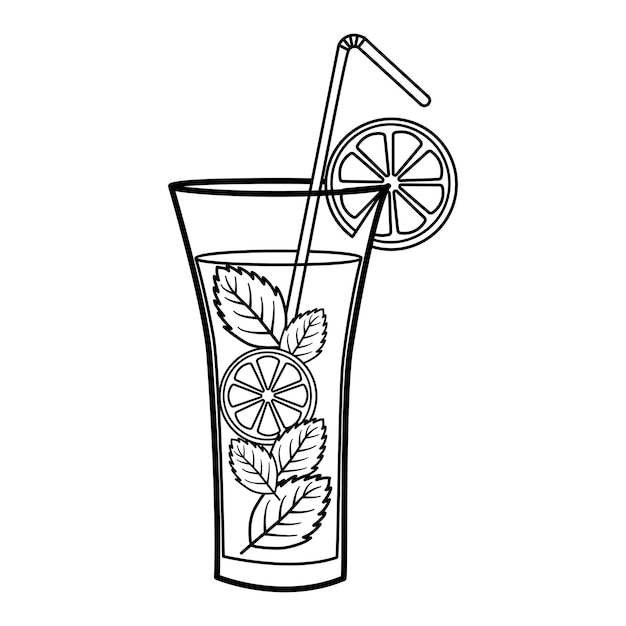 Summer cocktail with lemon and mint for coloring page