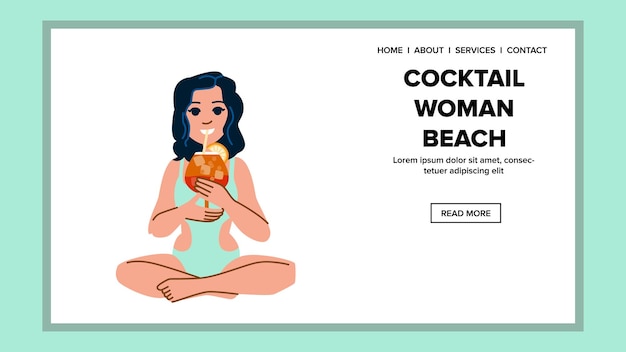 Summer cocktail woman beach vector