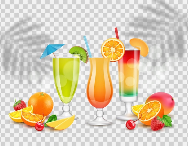 夏のカクテル、フルーツ、ベリー。