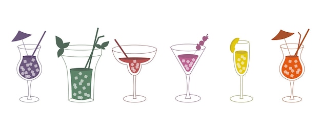 Summer cold alcohol drinks Set of cocktails