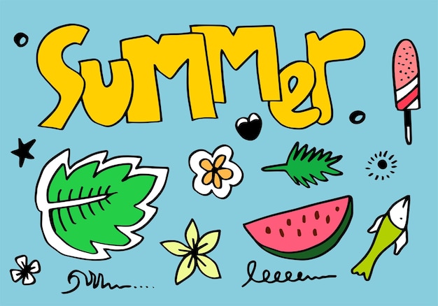 Summer collection in doodle style for banners and more