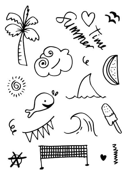 Summer collection in doodle style for banners and more