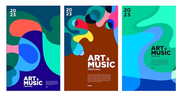 Modello di poster e copertina del festival artistico e musicale estivo colorato 2023