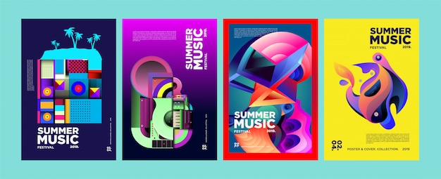 여름 화려한 예술과 음악 축제 포스터 및 표지