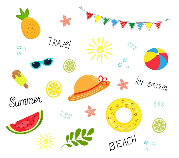 Vector summer colorful flat icons