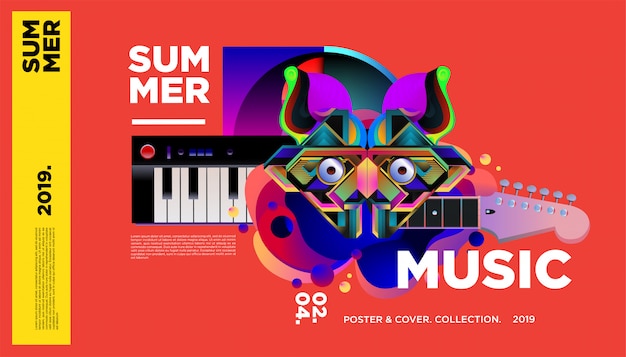 Вектор Шаблон плаката летний красочный музыкальный фестиваль