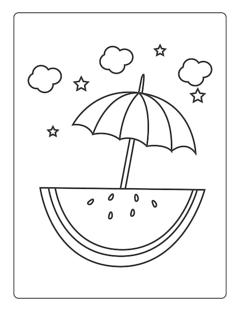 Summer Coloring Pages for kids with summer vibes sun and trees black and white coloring book