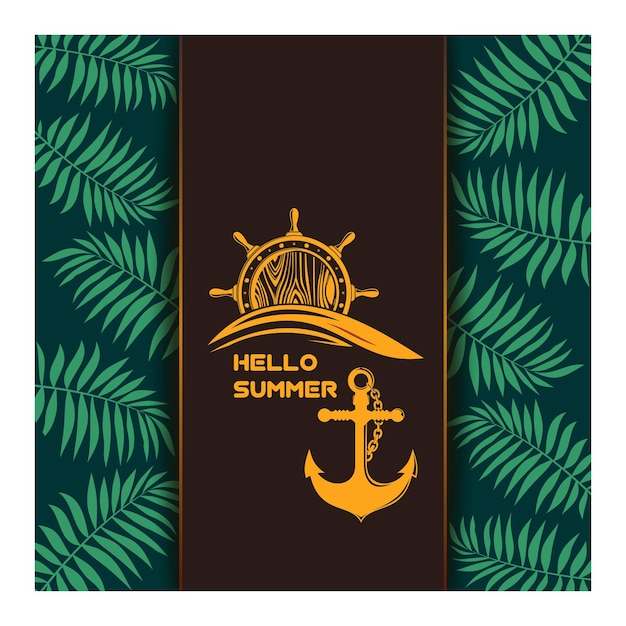 Summer concept design with an anchor and sea wave