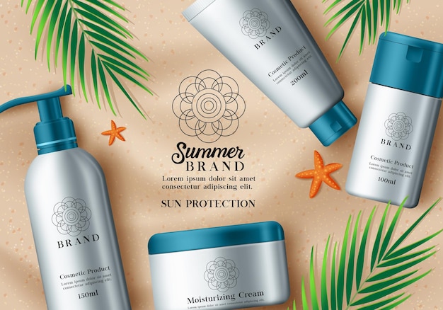 summer cosmetics products vector template summer cosmetics skin care products of sunscreen
