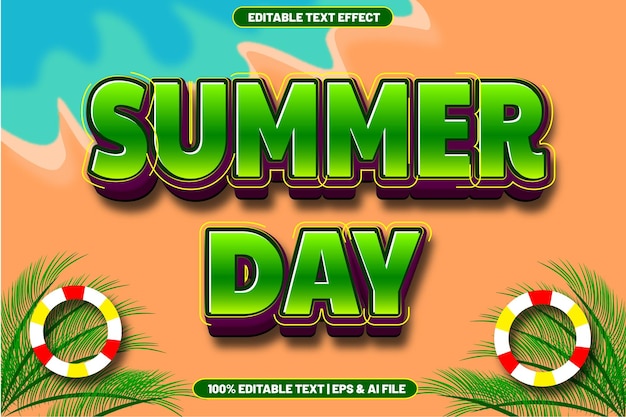 Summer day editable text effect modern 3d style