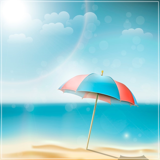 Summer day on ocean beach with umbrella