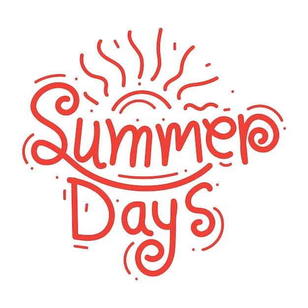 Vector summer days hand drawn lettering vector illustration with doodle sun on white background