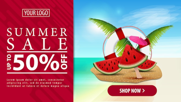 Summer discount, horizontal discount banner with a button for your website