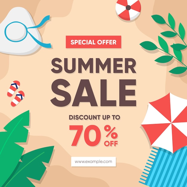 Summer discount promotion sale with square layout background for social media post or banner