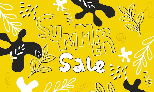 Summer in doodle style poster summer party design template