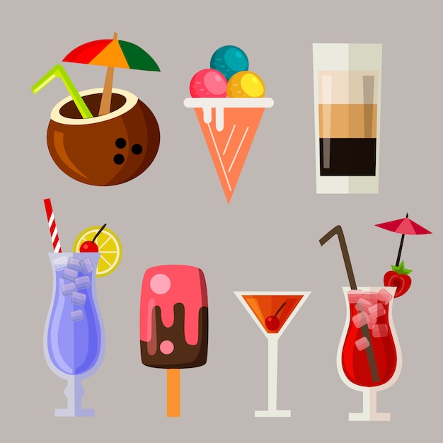 Summer drink icon element set