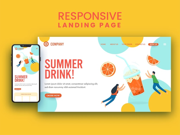 モバイルアプリケーションの夏の飲み物の着陸ページ。
