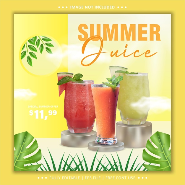 Vector summer drink menu social media post square template