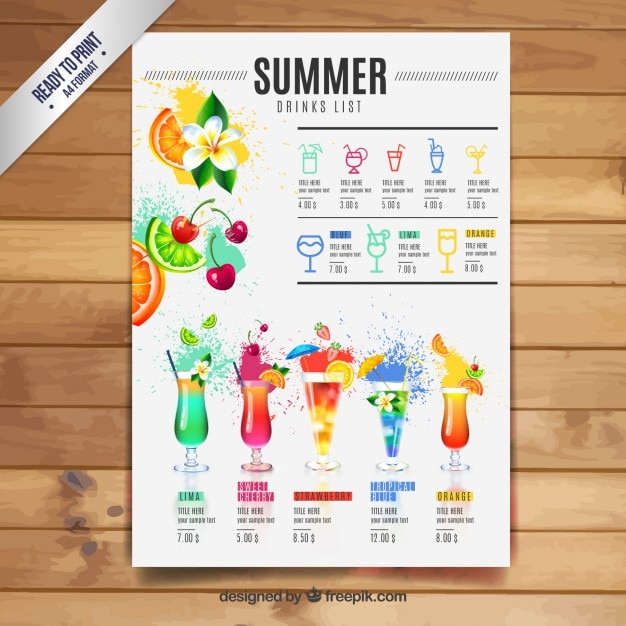 Vector summer drinks list