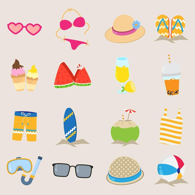 Summer elements vacation items set can be use to make poster