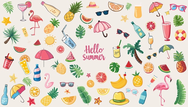 summer elements vector set isolated background