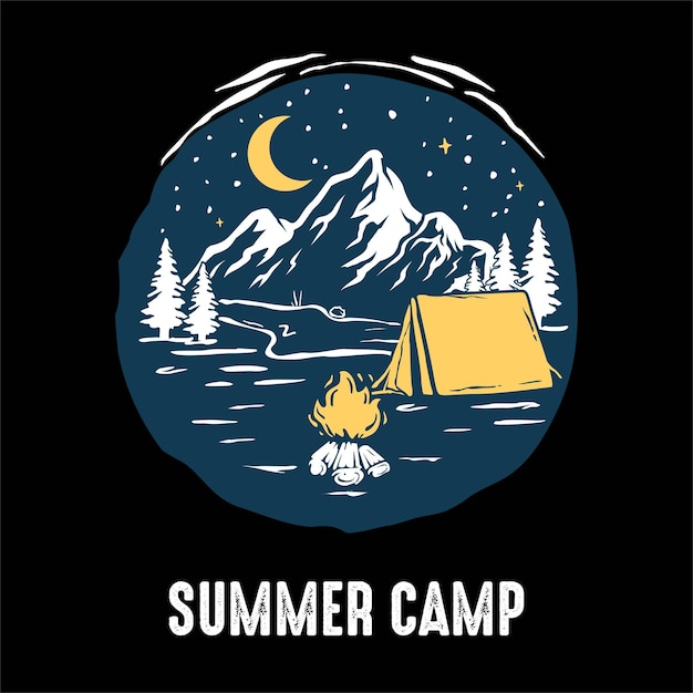 夏の家族キャンプベクトル図