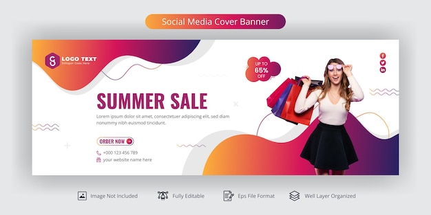 Summer fashion sale social media Facebook cover banner template