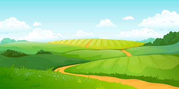 Vector summer fields landscape illustration