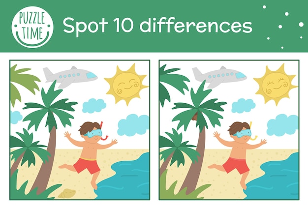 Summer find differences game for children