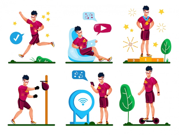 Summer Fitness and Leisure Activities Vector Set