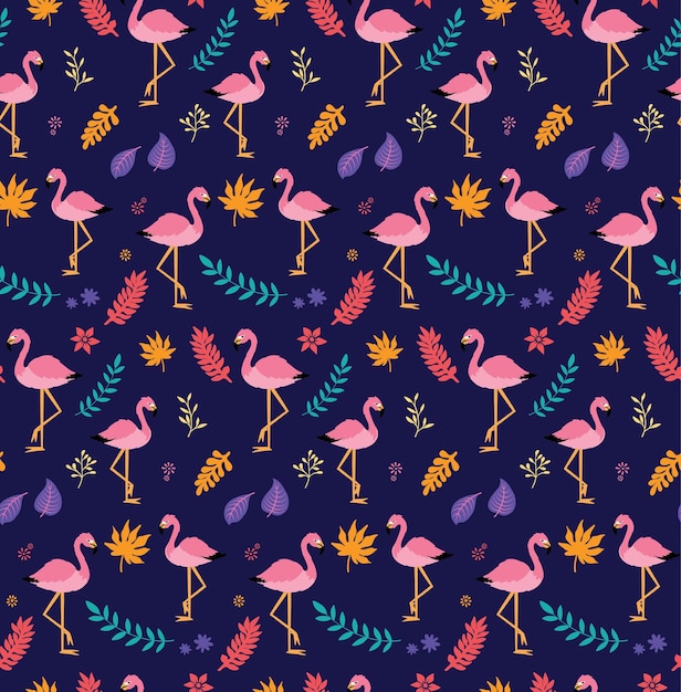 Summer flamingo seamless pattern vector set