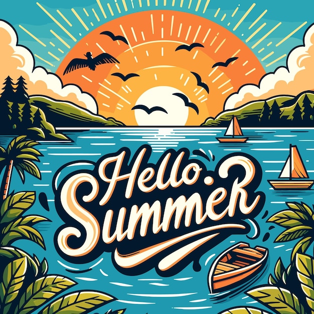 Summer flat vector illustration with text generated ai