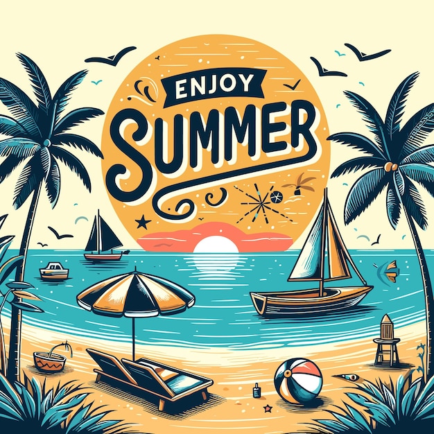 Summer flat vector illustration with text generated ai