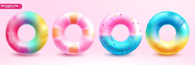 Летние плавающие кольца векторный набор дизайна Летних плавающих колец в пастельном цвете для тропического плавания