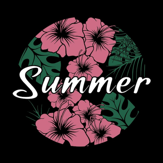T シャツとステッカーの夏の花のデザイン イラスト
