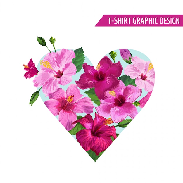 Summer Floral Heart Tropical Flowers Design