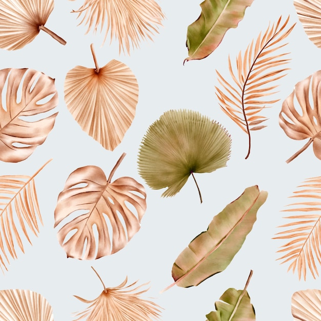 summer floral and leaves seamless pattern