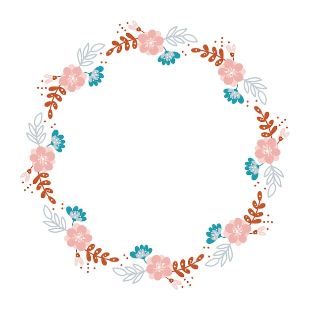 Summer flower herb wreath scandinavian style. spring flat abstract vector garden frame, woman day romantic holiday