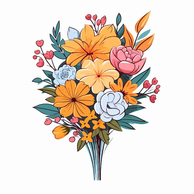 Vettore fiori estivi bouquets illustrazione vettoriale piatta fiori estiva bouquets disegno a mano illustrazione vettoriale isolata