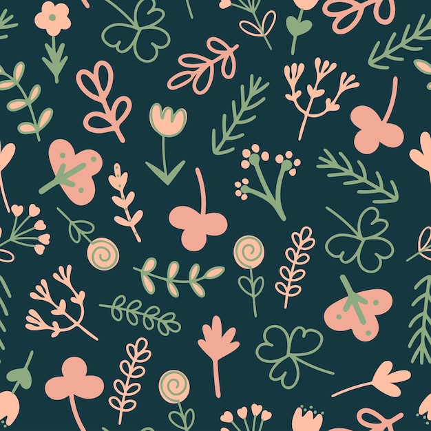 Summer foliage and flowers seamless pattern