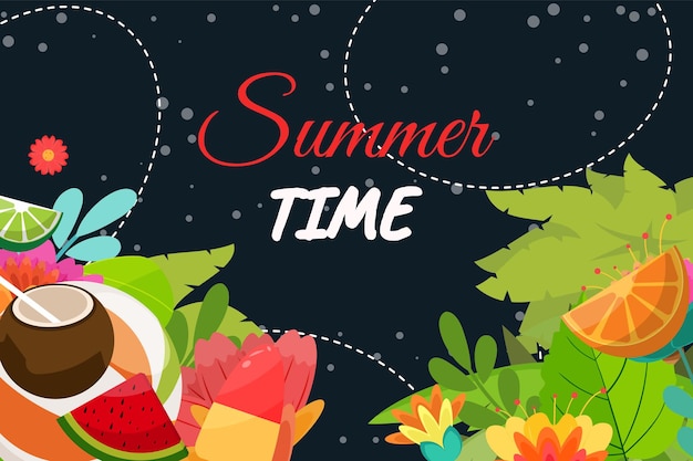 Summer food with leaves elements background