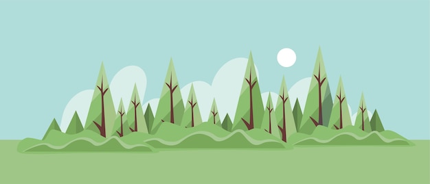 Vector summer forest landscape with glade and bushes