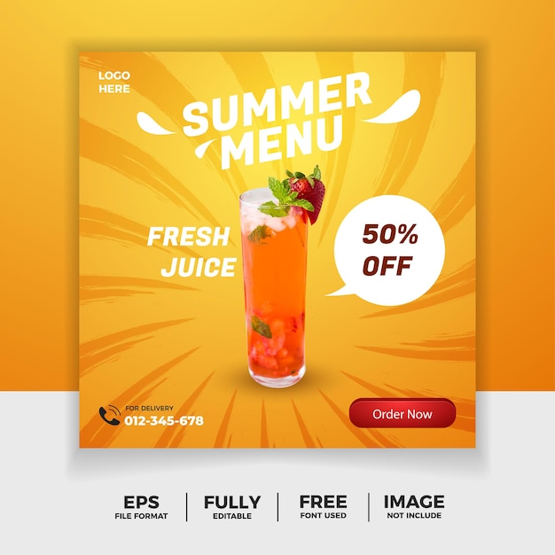 Summer fresh drink menu flyer for social media template