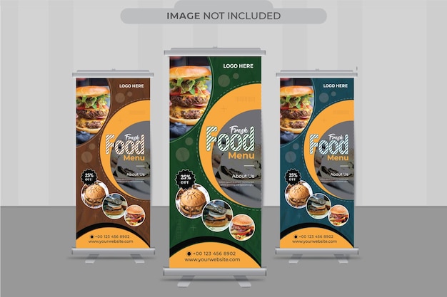 Modello di banner roll up moderno di cibo fresco estivo per le imprese